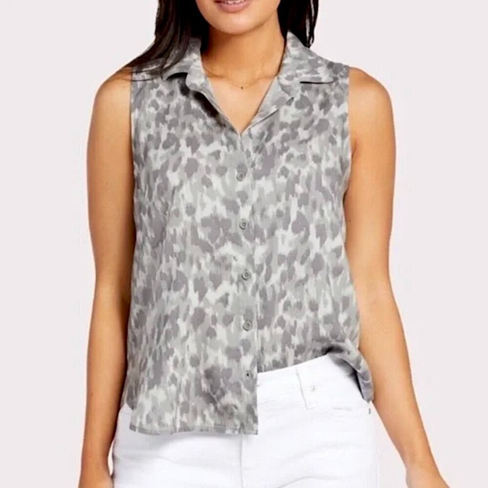 Anthropologie Cloth & Stone Taping Leopard Tank Shirt Sleeveless Gray Camo